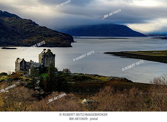 Eilean Donan Castle in the foreground with Loch Duich in the background, west Highlands, Scotland, United Kingdom