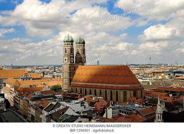 View of Munich and the Frauenkirche Church of Our Lady from the Alter Peter church, Munich, Bavaria, Germany, Europe