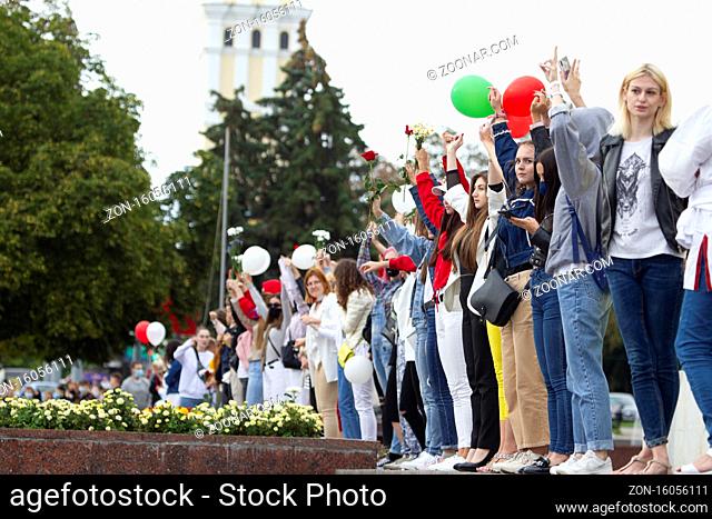 Belarus, Gomel, August 12, 2020. The streets of the city. People's protest against Lukashenka. Peaceful rally in Belarus against the dictator