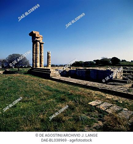 Temple of Pythian Apollo, Acropolis of Rhodes, Rhodes island, Greece. Greek civilisation, 5th-3rd century BC