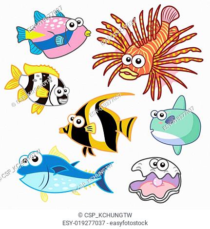 cartoon sea animals set with white background, Stock Vector, Vector And Low  Budget Royalty Free Image. Pic. ESY-019277050 | agefotostock