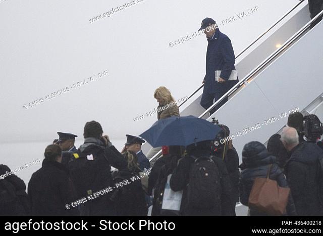 United States President Joe Biden and first lady Dr. Jill Biden deplane from Air Force One at Joint Base Andrews, enroute The White House after spending the...