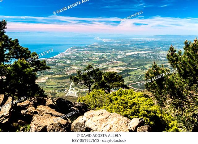 Fantastic view of the Strait of Gibraltar from Sierra Bermeja, Estepona, Malaga, Spain