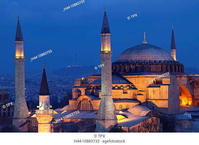 Turkey, Istanbul, Night View of Hagia Sophia