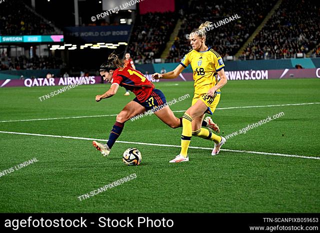 Sweden's Fridolina Rolfö and Spain's Alba Redondo during the FIFA Women's World Cup semi-final between Spain and Sweden at Eden Park in Auckland, New Zealand