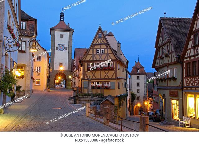 Rothenburg ob der Tauber, Ploenlein, Siebersturm tower, Romantic Road, Romantische Strasse, Franconia, Bavaria, Germany, Europe