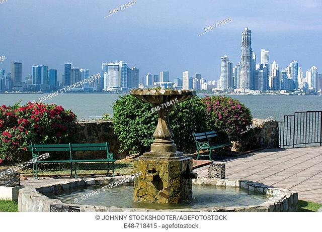 Fountain skyline Fountain park. Old Town. San Felipe. Panama city. Panama