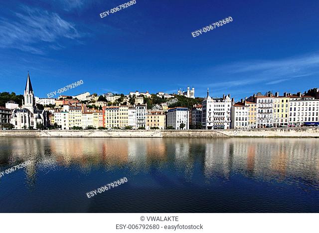 view of Lyon and Saone River in France, Europe
