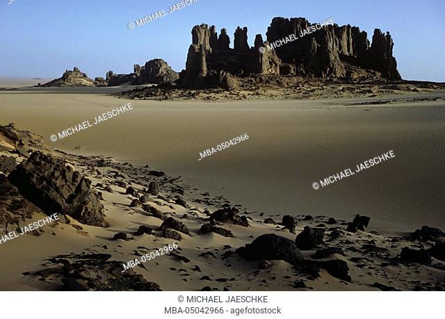 Rock towers in the sand, Tahaggart, Algerian Sahara