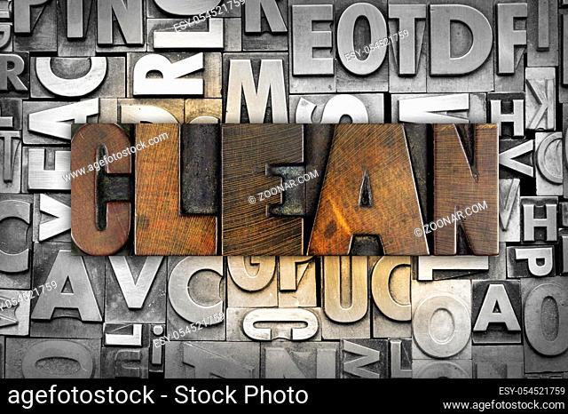 The word CLEAN written in vintage letterpress type