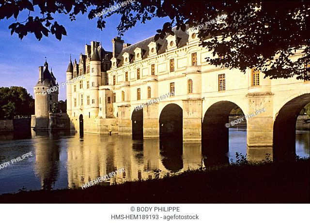 France, Indre et Loire, Chateau de Chenonceau with Renaissance style on Cher river banks, built between 1513 and 1521
