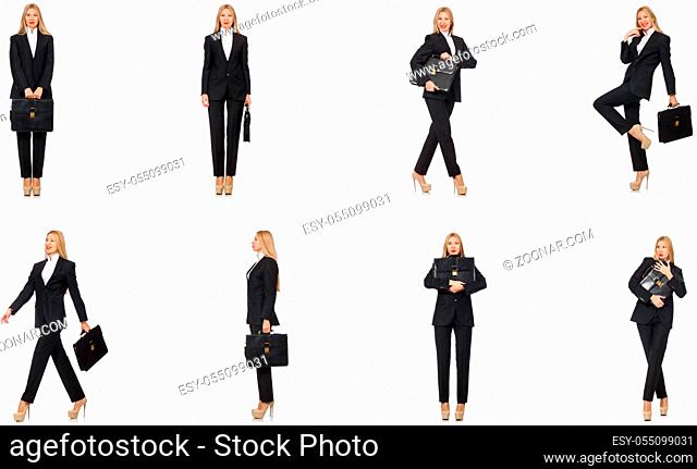 Young businesswoman with briefcase isolated on white