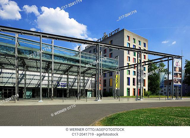 Germany, Bochum, Ruhr area, Westphalia, North Rhine-Westphalia, NRW, RuhrCongress, congress building, event centre, main entrance, steel construction