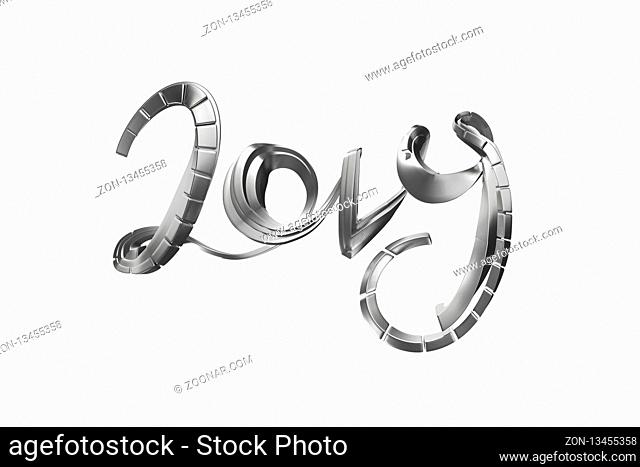 Happy New Year Banner with 2019 Numbers made by hitech mech silver or platinum gold isolated on white Background. abstract 3d illustration