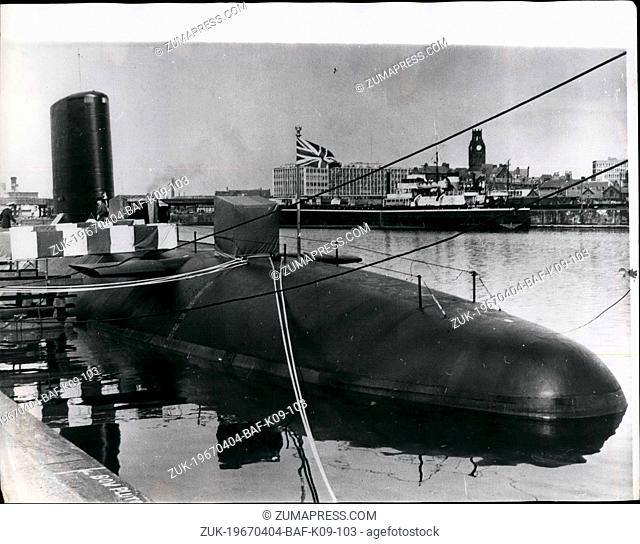 Apr. 04, 1967 - Third British Nuclear Fleet Submarine 'Wars Pite' Commissioned: Britain's third nuclear Fleet submarine H.M.S