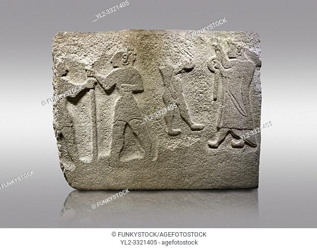 Alaca Hoyuk Hittite monumental relief sculpted orthostat stone panel. Andesite, Alaca, Corum, 1399 - 1301 B. C. Anatolian Civilizations Museum, Ankara, Turkey
