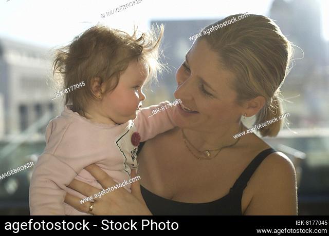 Mother with girl, toddler, 6 months, Stuttgart, Baden-Württemberg, Germany, Europe