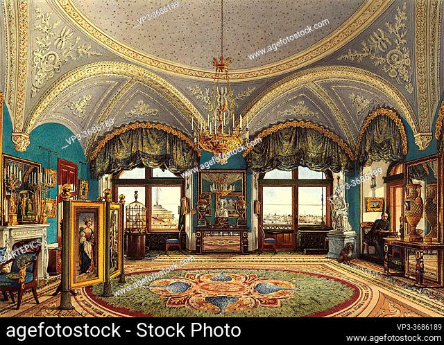 Ukhtomsky Konstantin Andreyevich - Interiors of the Winter Palace - the Corner Drawing-Room of Emperor Nicholas I - Russian School - 19th Century