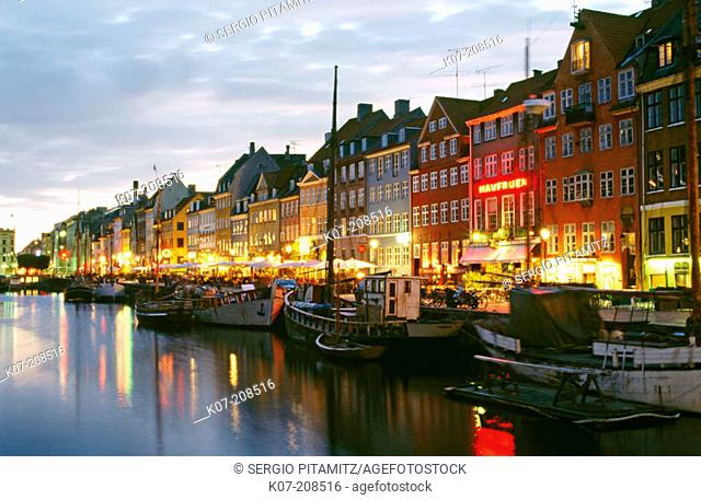 Nyhavn ('new port') canal area. Copenhagen. Denmark