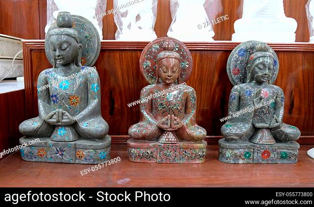 Buddha statues display at souvenir shop in Agra, Uttar Pradesh, India