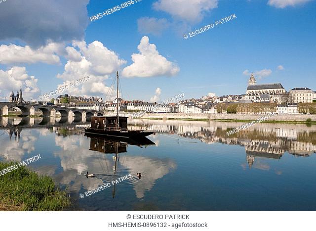 France, Loir et Cher, Loire Valley, listed as World Heritage by UNESCO, Blois, view over the city and Pont Jacques Gabriel from the riverbanks of the Loire...