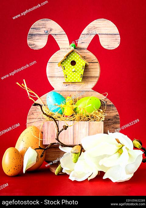 An image of a Easter bunny greeting decoration arrangement