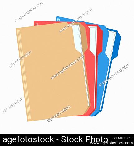 web computer color folders with documents files for design on white, stock vector illustration
