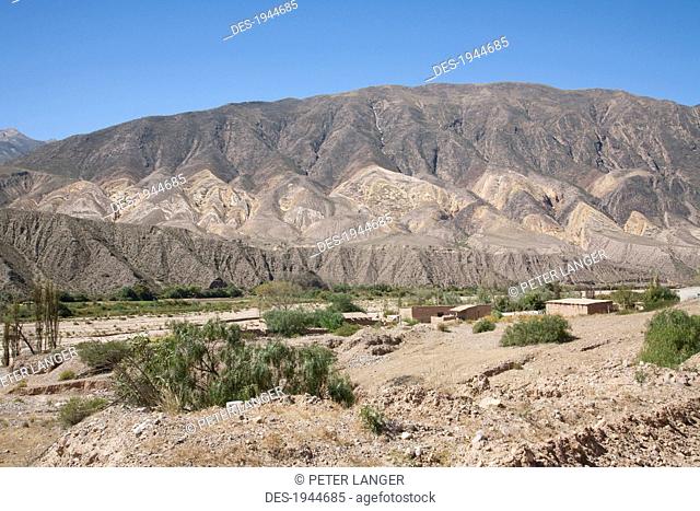 Multicolored mountains of the Quebrada de Humahuaca between the towns of Tilcara and Hornillos, Jujuy, Argentina