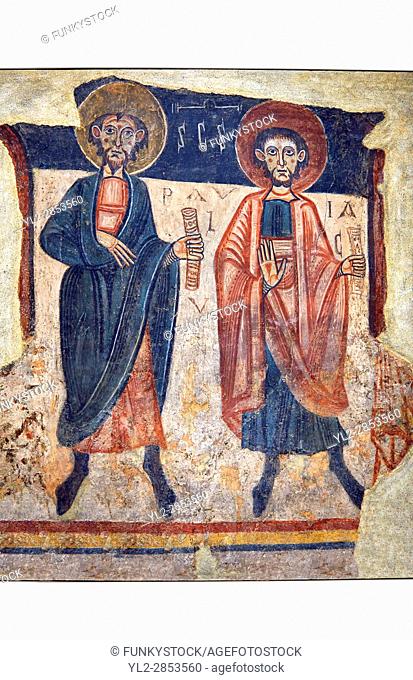 Romanesque frescoes of the Apostle Paul from the church of Sant Roma de les Bons, painted around 1164, Encamp, Andorra. National Art Museum of Catalonia
