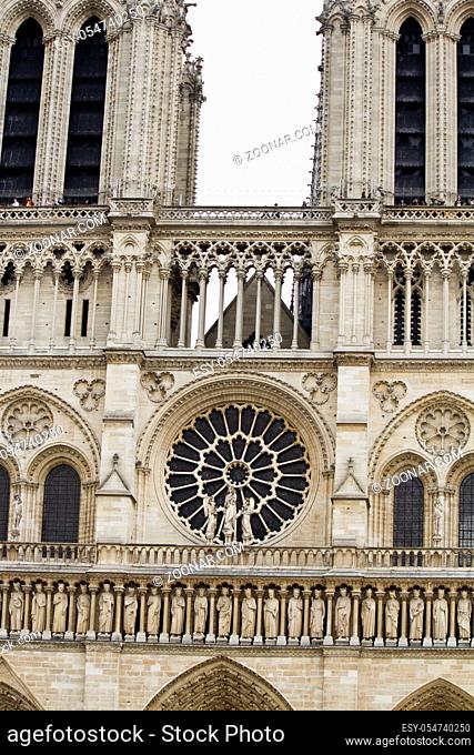 View of the beautiful Notre Dame Cathedral in Paris, France