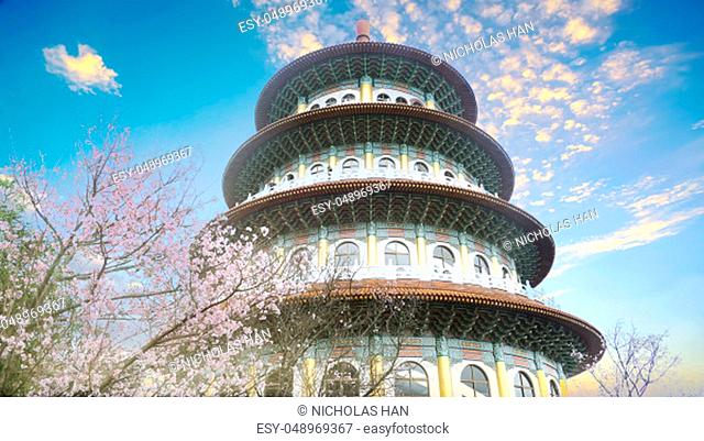 The View point Sakura cherry blossom at Tianyuan temple, The Tianyuan temple is famous for its beautiful scenery and a beautiful spot for cherry blossoms in...