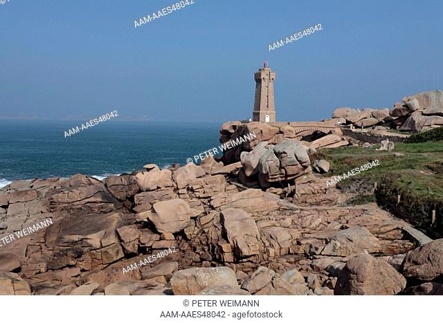 Mean Ruz Lighthouse, Ploumanac'h, pink colored Granite Coast, Brittany, France
