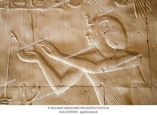 Bas-relief of Pharaoh Seti I, Temple of Seti I, Abydos, Egypt