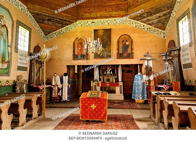 Interior of the wooden Greek Catholic Church of the Transfiguration of the Lord in Czertez, Subcarpathian Voivodship, Poland