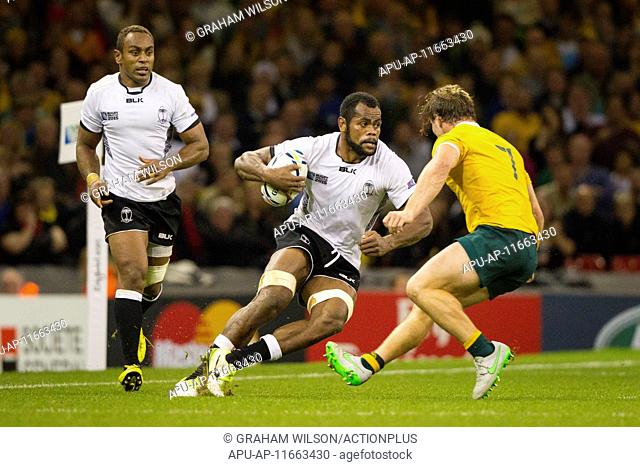 2015 Rugby World Cup Australia v Fiji Sep 23rd. 23.09.2015. Cardiff, Wales. Rugby World Cup. Australia versus Fiji. Peceli Yato of Fiji looks to beat Michael...