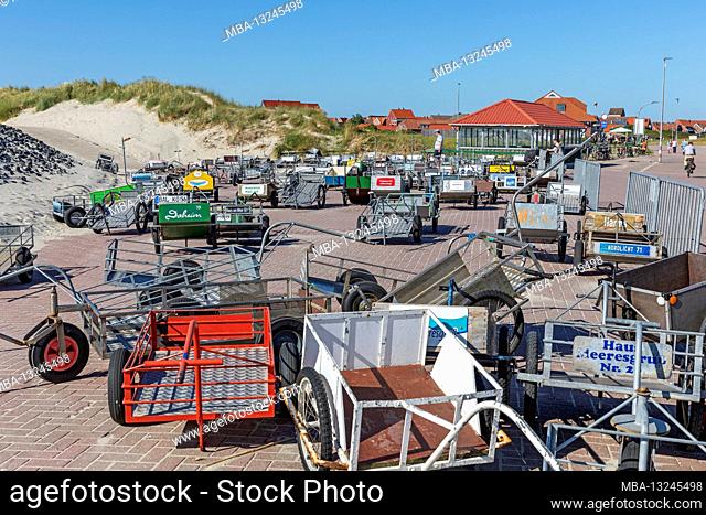 Handcart for transporting luggage, harbor, East Frisian island Baltrum, Lower Saxony