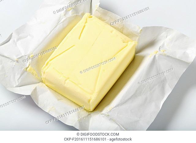 block of fresh butter on a wrapper