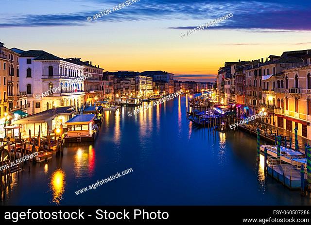 The Grand Canal at sunrise from Rialto Bridge, Venice, Italy