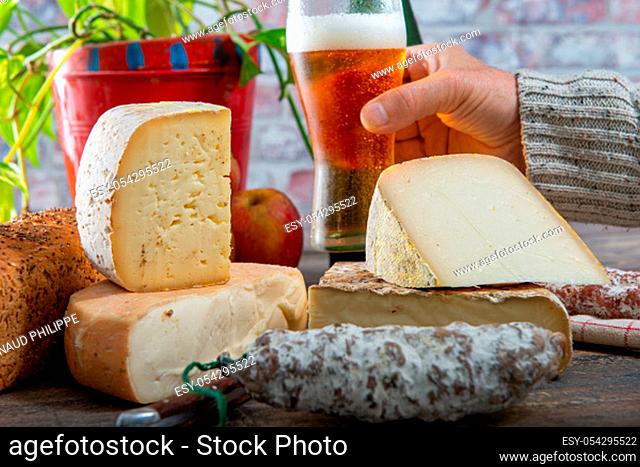 cheeses, sausage and Tomme de Savoie, Savoy, the french Alps France