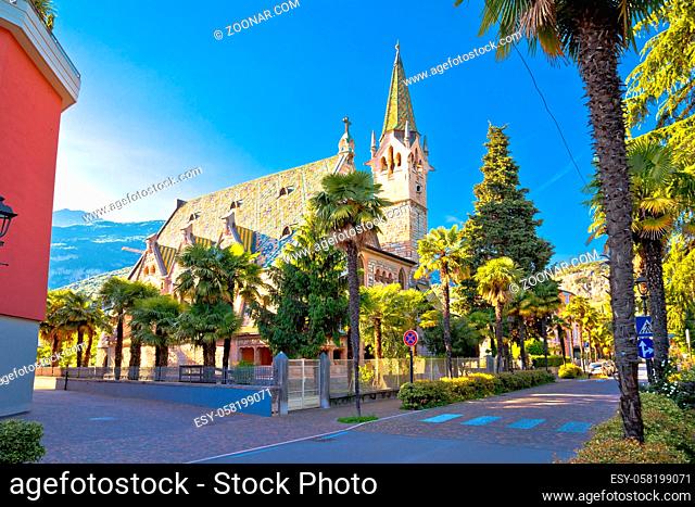 Town of Arco church and street view, Trentino Alto Adige region of Italy