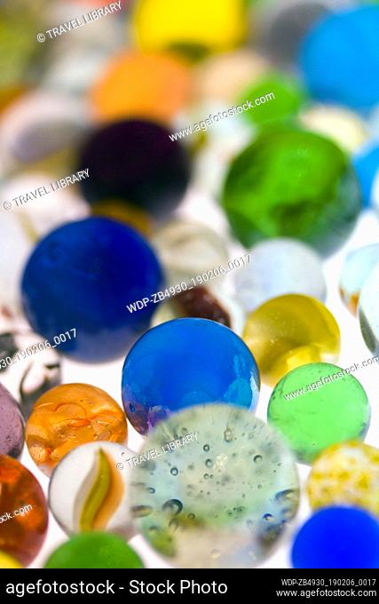 Macro shot of colourful glass marbles