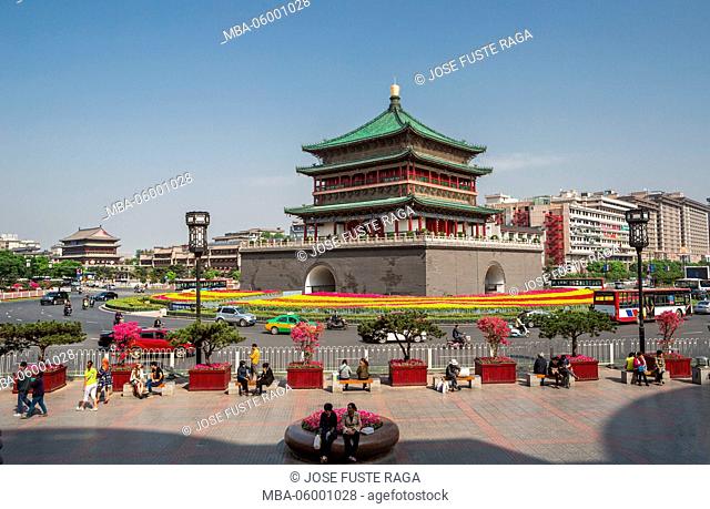 China, Shaanxi Province, Xi'an City, The Bell Tower and Drum Tower