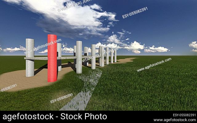 Grass field with pillars made in 3d software