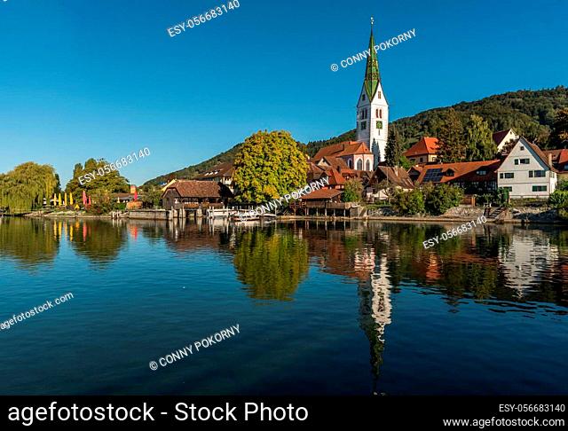 View of Sipplingen with parish church, Lake Constance, Baden-Wuerttemberg, Germany