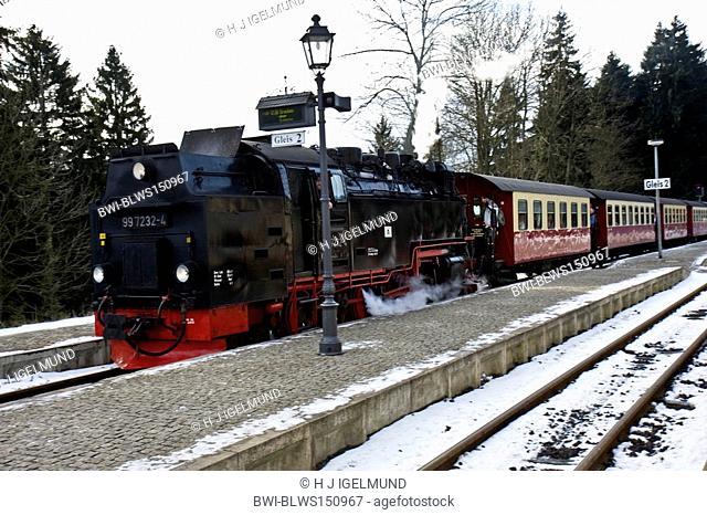 Brockenbahn at the stopping place Drei Annen Hohne, Germany, Saxony-Anhalt, Harz