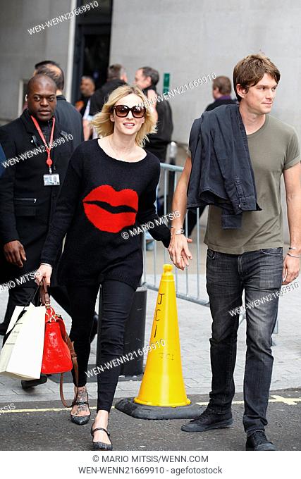 Celebrities at BBC Radio 1 - Fearne Cotton with Jesse Wood leaving the BBC in Portland Place after hosting her morning show on Radio 1 on her birthday