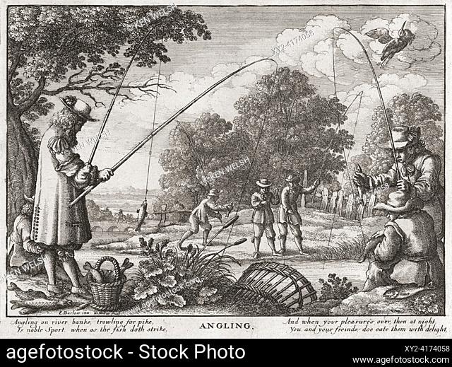 Fishing in the 17th century. After a work by Wenceslaus Hollar