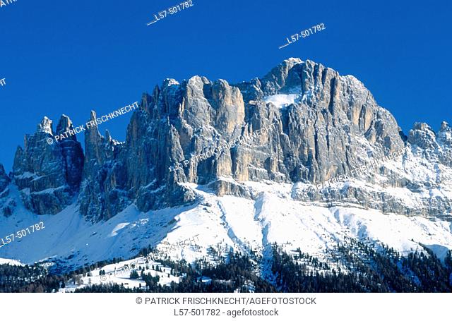 Rosengarten (2981 m.) seen from Tiers. Dolomites, Italy