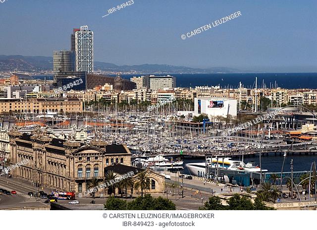 View of Port Vell harbour, Barcelona, Spain Europe