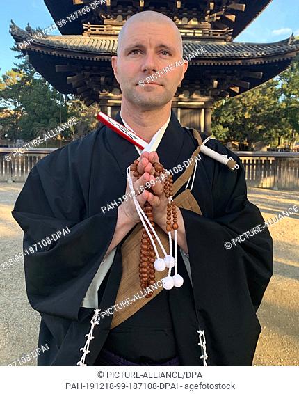 13 December 2019, Japan, Nara: The Hamburg-born Gyoei Saile, the only foreign ordained priest at one of Japan's most famous temples